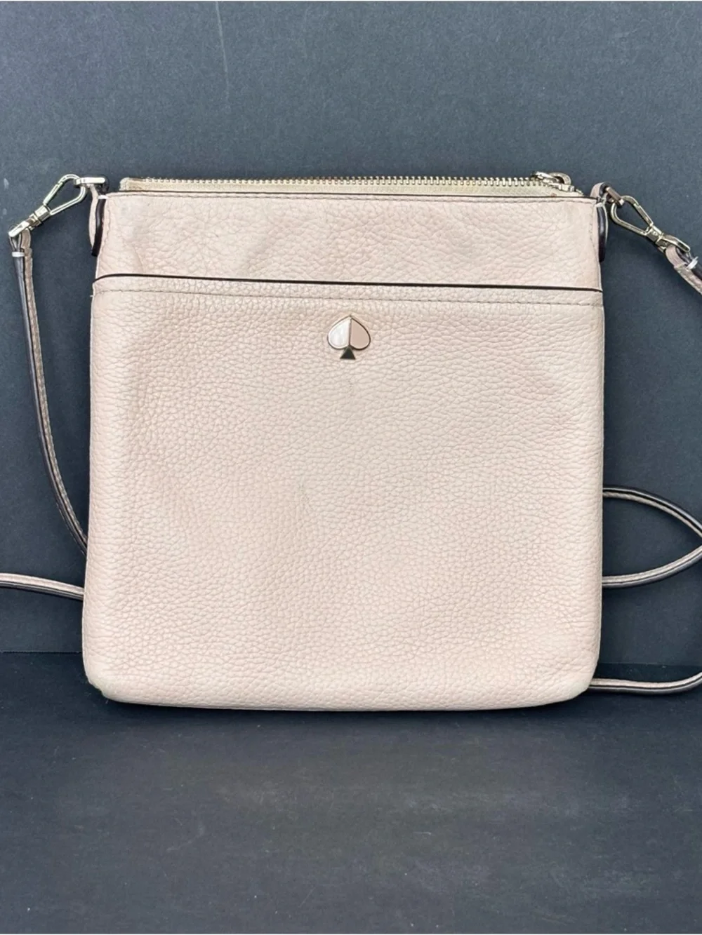 Kate Spade Polly Small Swing Pack Neutral Pink Pebbled Leather Crossbody Bag.